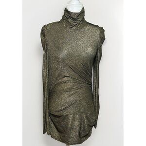 Cynthia Steffe Silver‎ Gray Shimmer Mock Neck Side Ruched Bodycon Dress Size Med